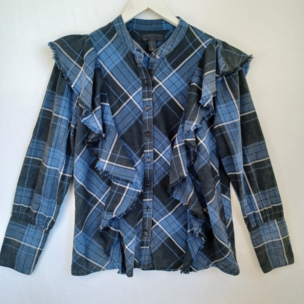 Maison Cinqcent Shirt Plaid Cotton Ruffle Detail Western Top Womens Large - Picture 8 of 8